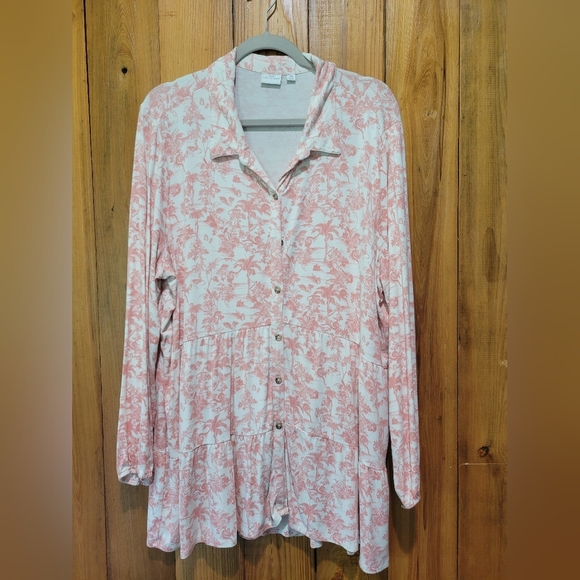 New Directions Pink and White High Low Dress - Picture 1 of 10